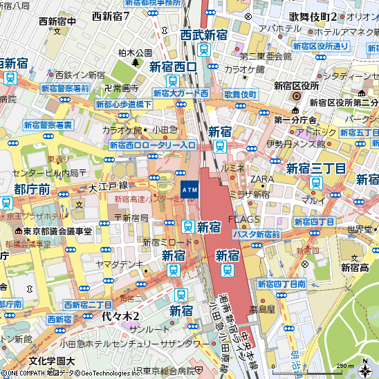 小田急新宿駅西口第二付近の地図
